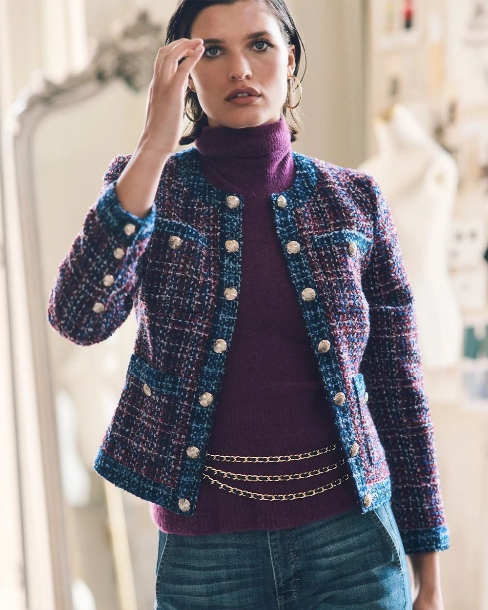 White house black shop market tweed moto jacket