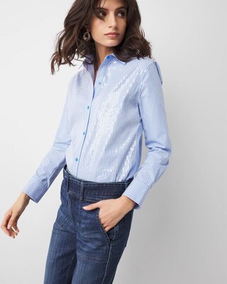 Sequin Striped Poplin Shirt click to view larger image.