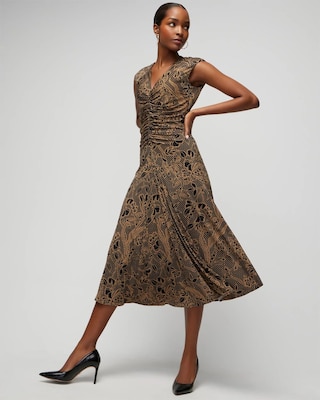 Cap Sleeve Matte Jersey Shirred Midi Dress