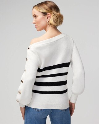 Stripe Asymmetrical Button Pullover Sweater