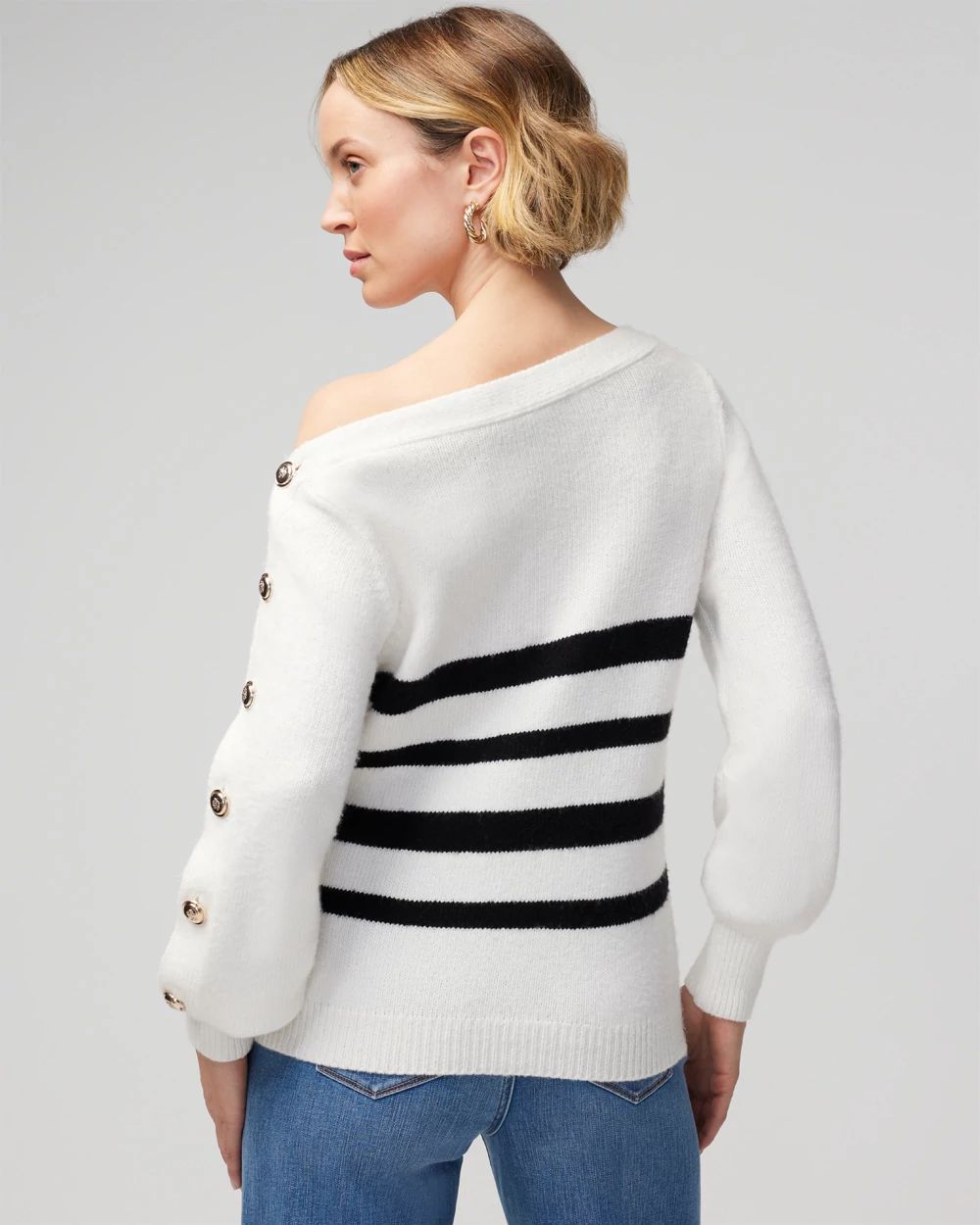 Stripe Asymmetrical Button Pullover Sweater