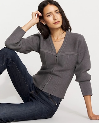 Corset Detail Zip-Up Sweater Jacket click to view larger image.