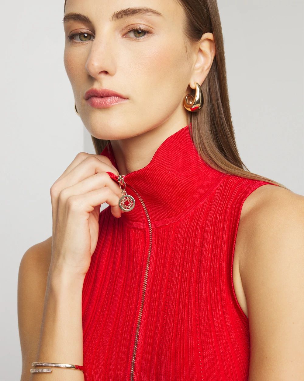 Half Zip Rib Halter Sweater Tank