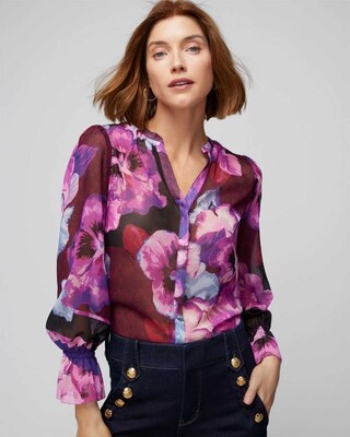 Long Sleeve Tie Neck Blouse click to view larger image.