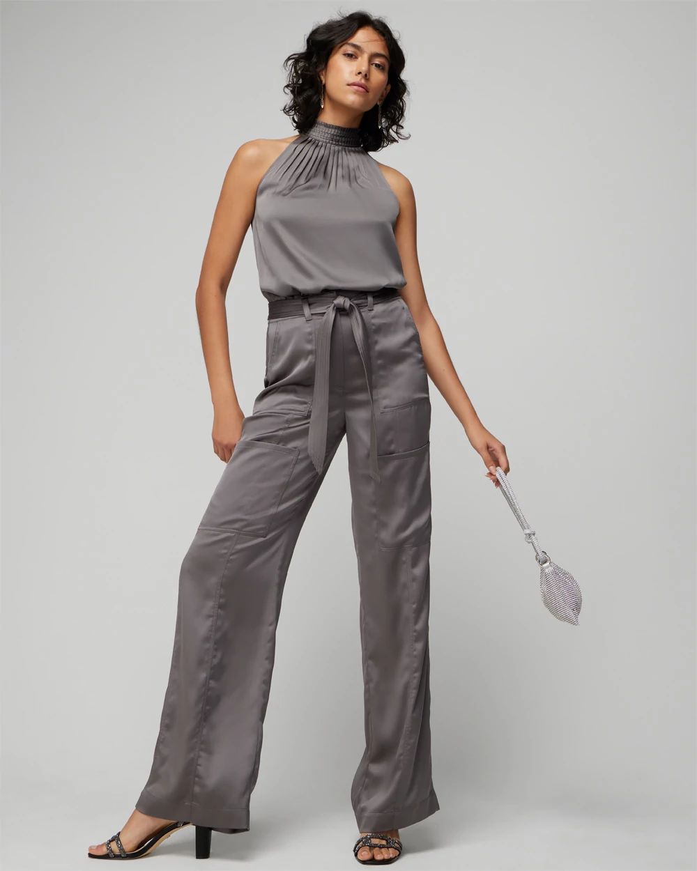 Petite Pleated Halter Shell Top