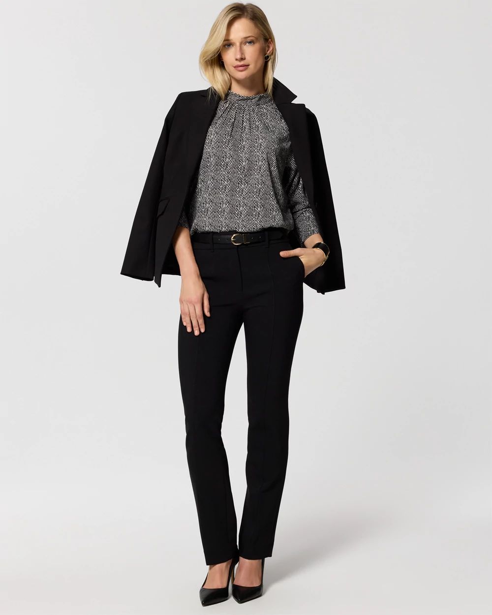 Petite Matte Satin Mock Neck Blouse click to view larger image.