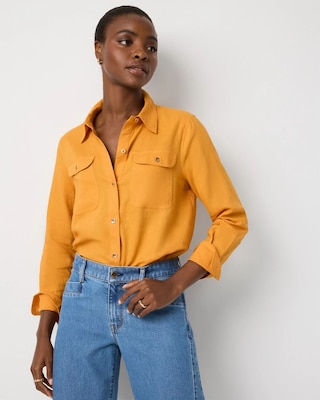 Linen-Blend Button Front Shirt