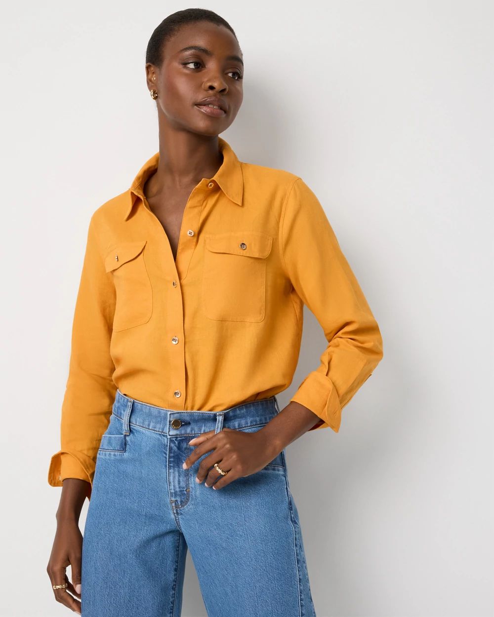 Linen-Blend Button Front Shirt