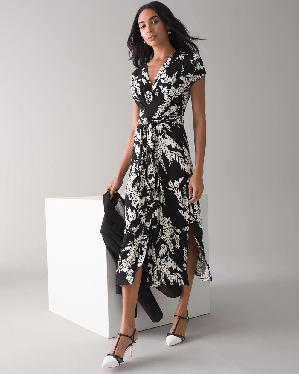 Button-Front Midi Wrap Dress