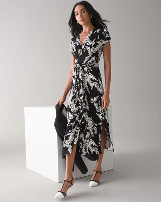 Button-Front Midi Wrap Dress
