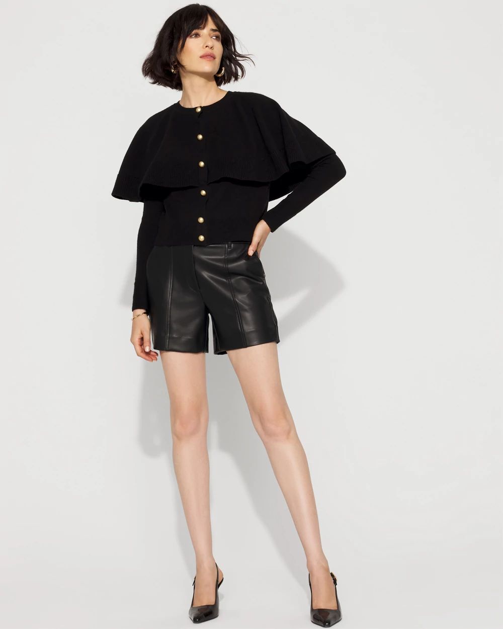 Petite Button-Front Cape Cardigan