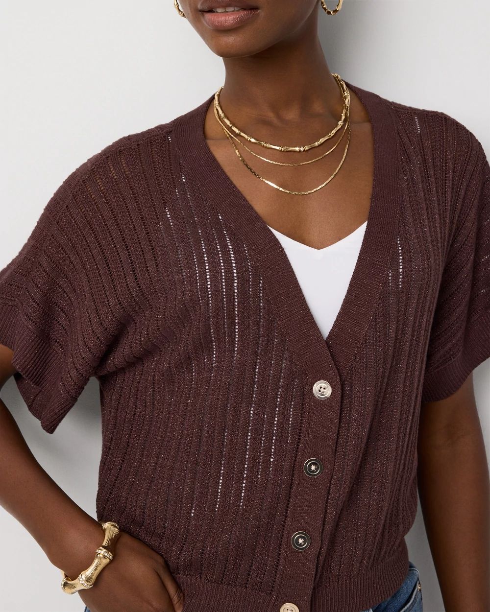 Metallic Short Sleeve Cardigan click to view larger image.