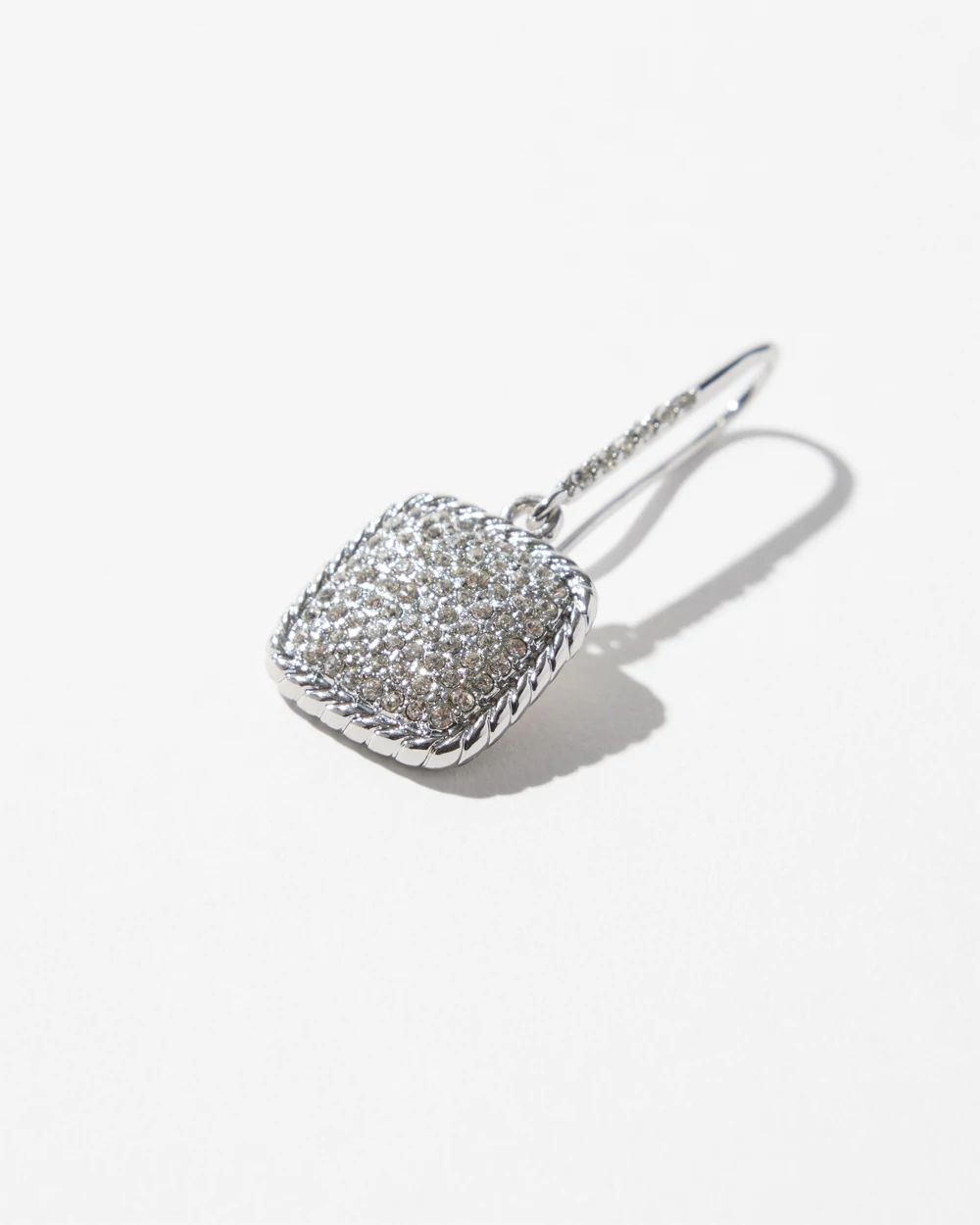 Silver Pave Square Earrings