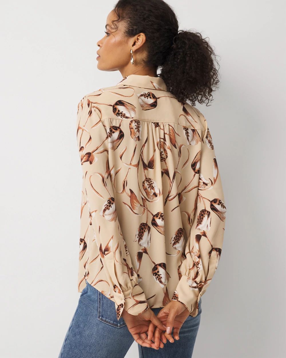 Petite Long Sleeve Soft Shirt with Piping