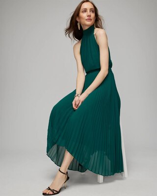 Pleated Halter Midi Dress
