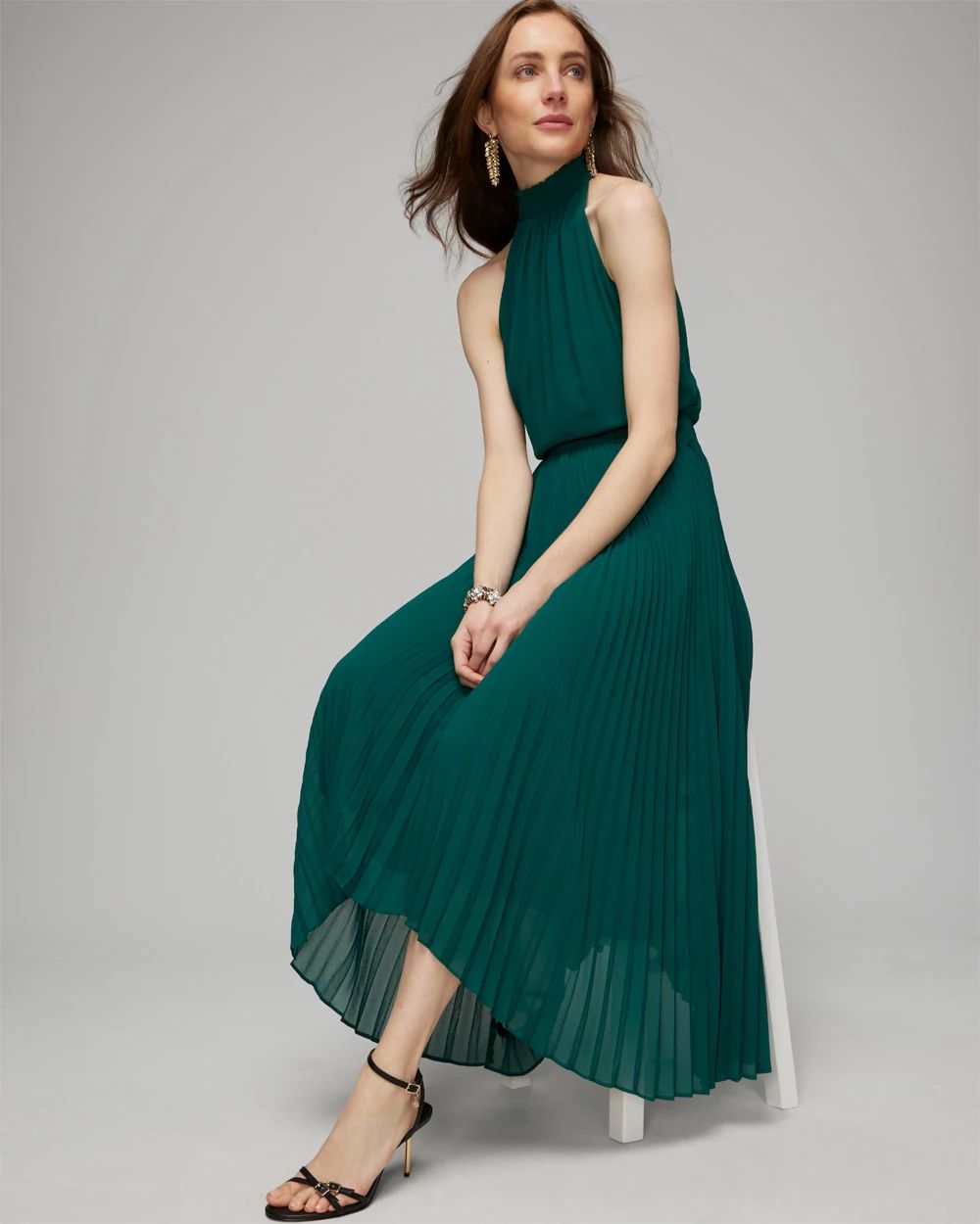 Pleated Halter Midi Dress