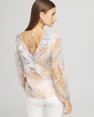 Long Sleeve V-Neck Ruffle Front Blouse