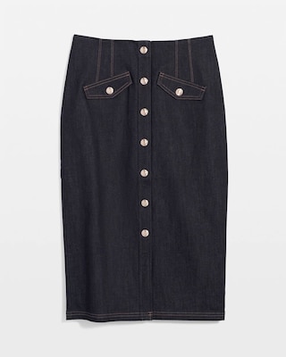 Button Front Denim Midi Skirt click to view larger image.