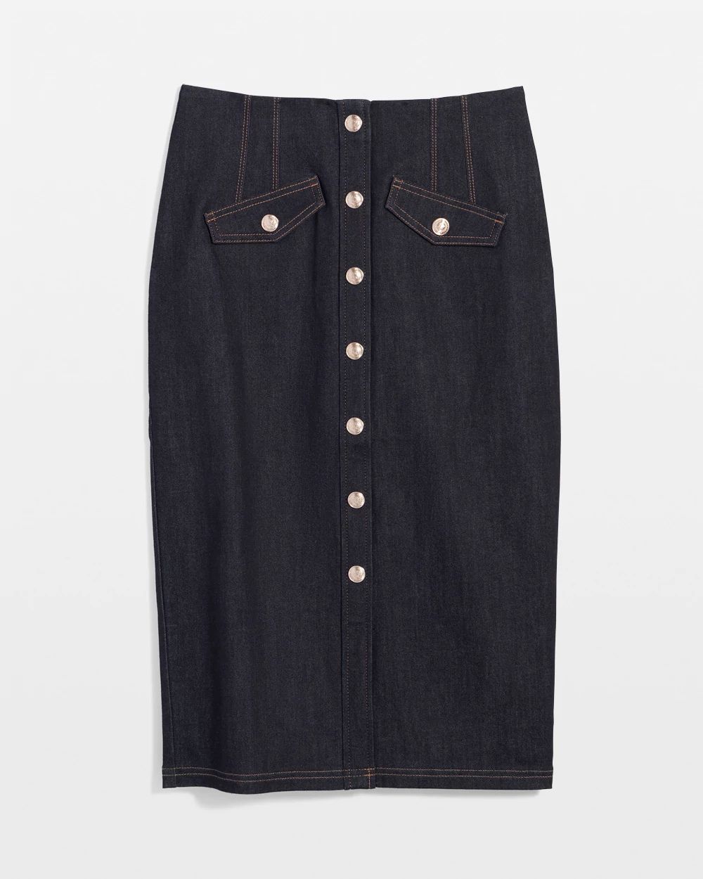 Petite Button Front Denim Midi Skirt