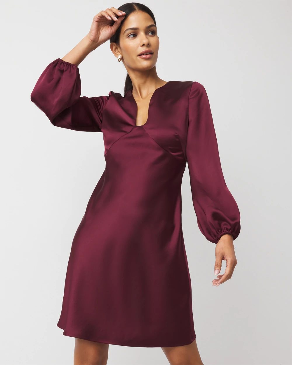 Balloon Sleeve Satin Dress click to view larger image.