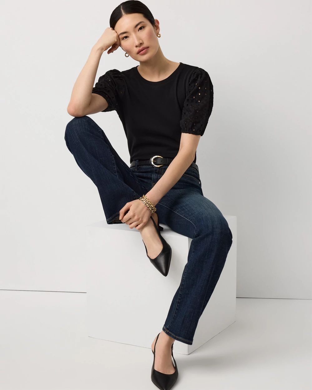 Eyelet Sleeve Cotton Tee click to view larger image.