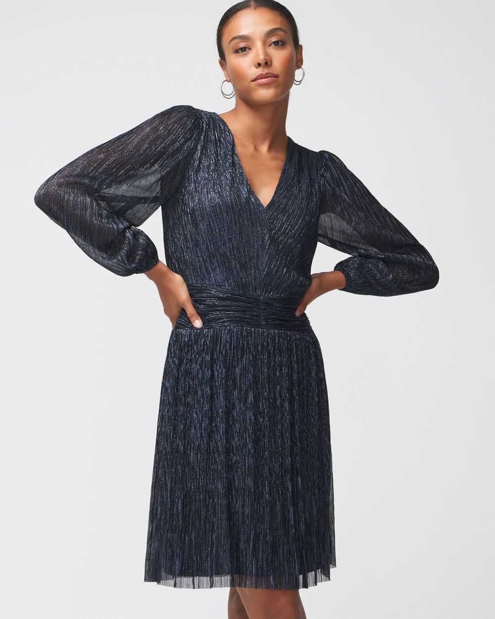 Long Sleeve Metallic Sparkle Mini Dress