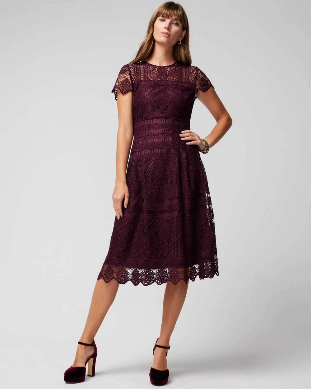 Petite Embroidered Lace Fit & Flare Dress
