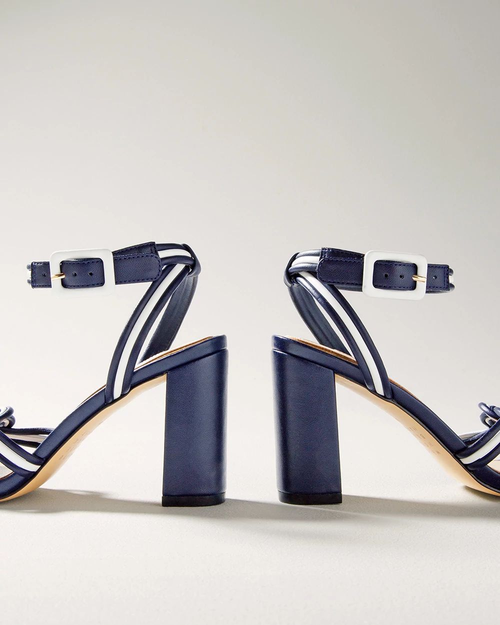 Navy blue and white striped heels store