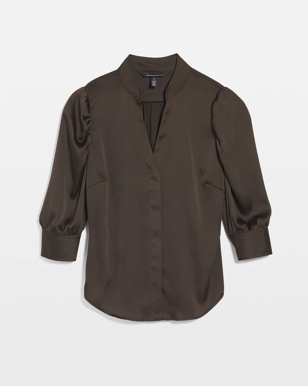 Petite Ruched Sleeve Y-Neck Shirt