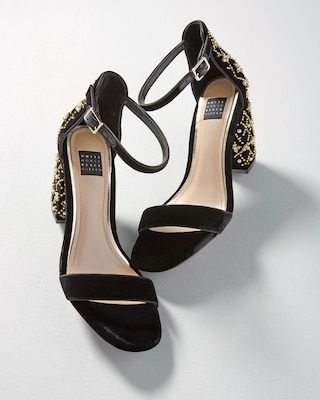 Pearl Beaded Black Velvet Sandals