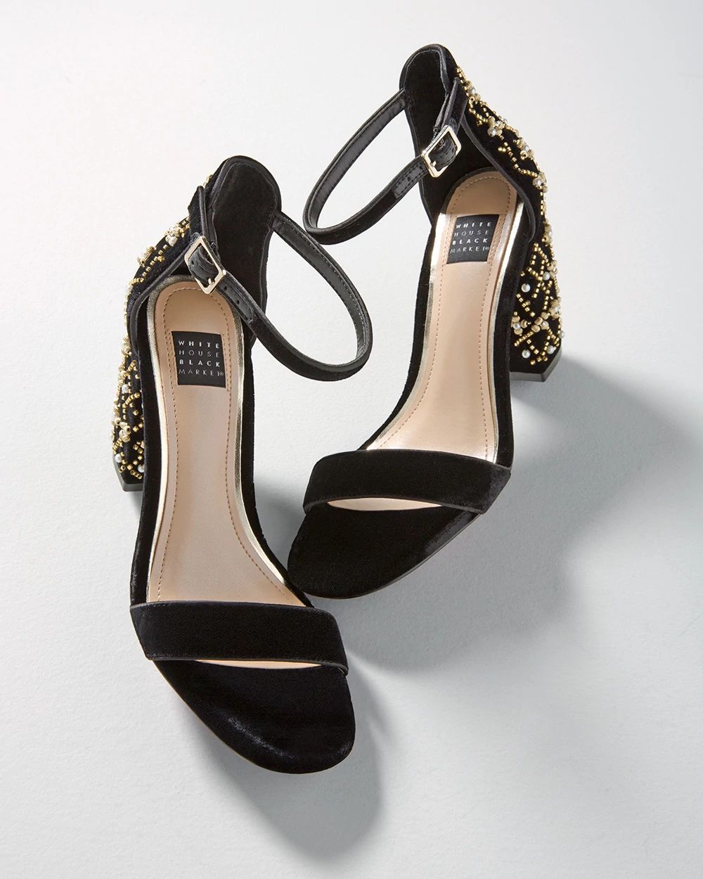 Pearl Beaded Black Velvet Sandals