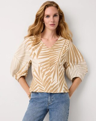 Linen-Blend V-neck Blouse