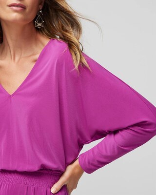 Long Sleeve Smocked Matte Jersey Dolman Dress