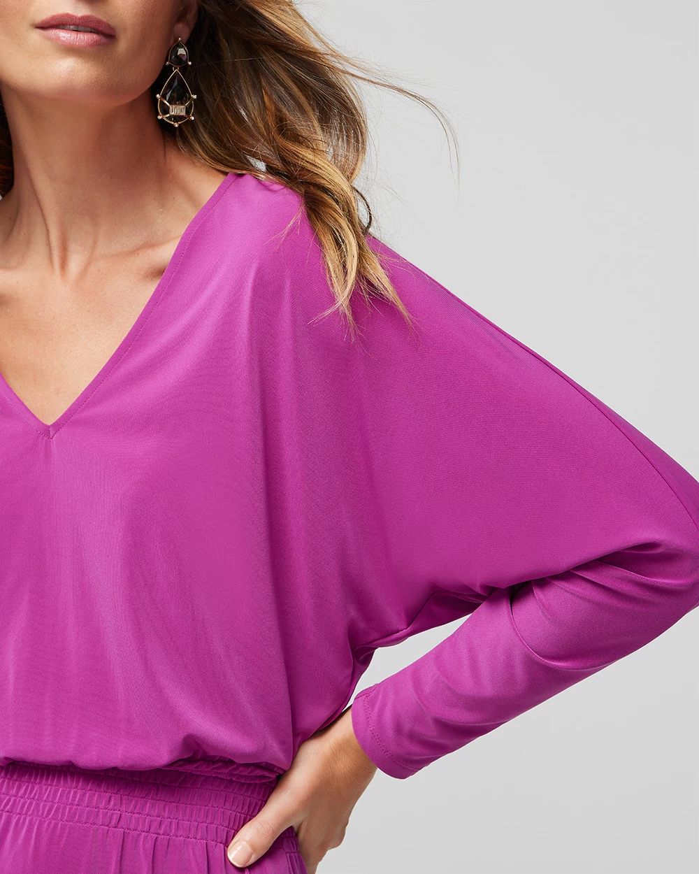 Long Sleeve Smocked Matte Jersey Dolman Dress