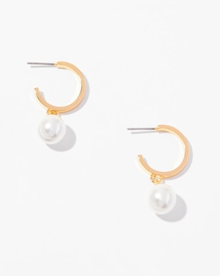 Gold Pearl Hoop Drop Earrings click to view larger image.