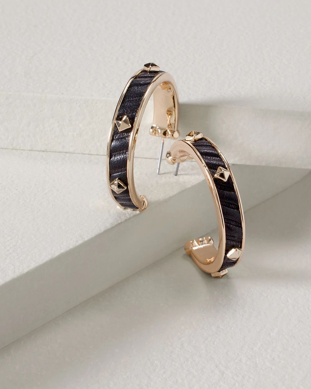 Goldtone & Studded Leather Hoop Earrings