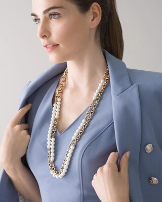Goldtone & Faux Pearl Double Strand Necklace