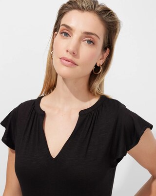 Outlet WHBM Notch-Neck Ruffle-Sleeve Tee