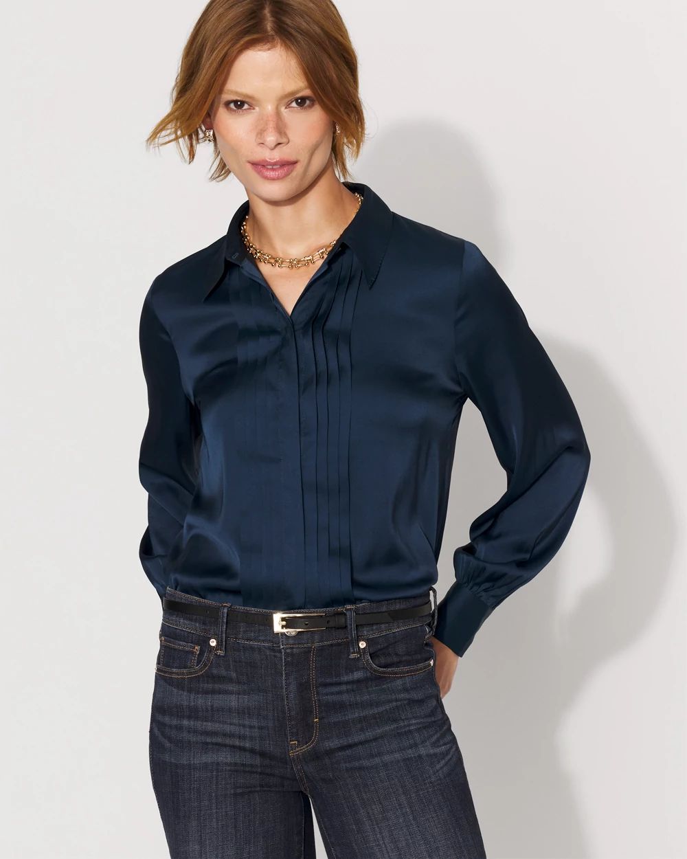 Pintuck Satin Shirt
