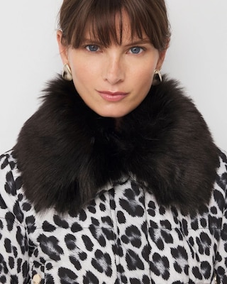 Faux Fur Collar Leopard Puffer Jacket click to view larger image.