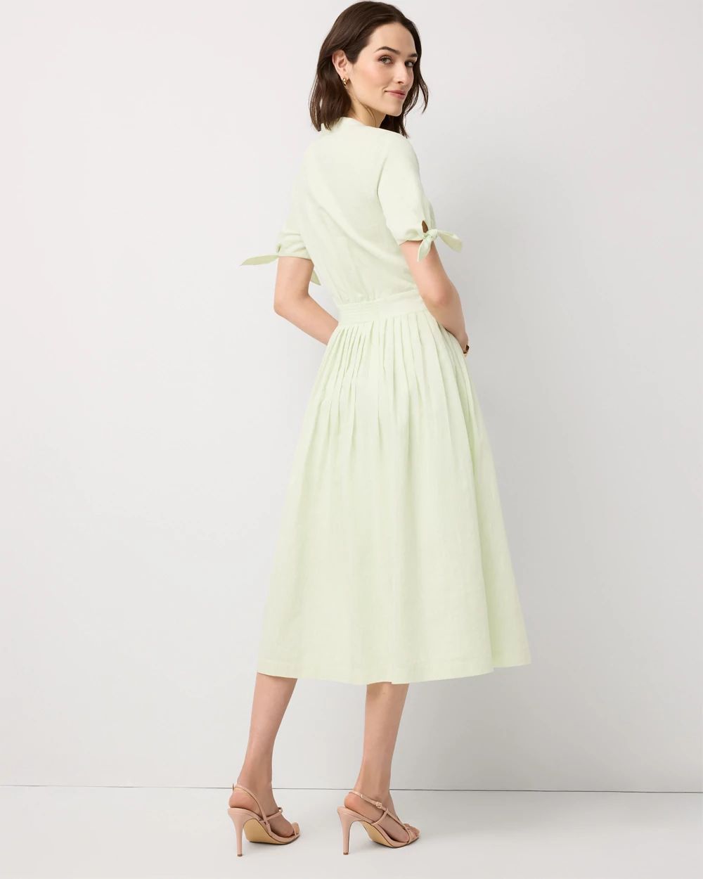 Petite Tie-Sleeve Pleated Midi Dress