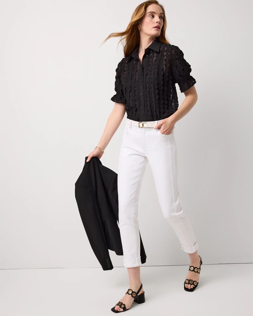 Laser Cut Dots Collared Shirt