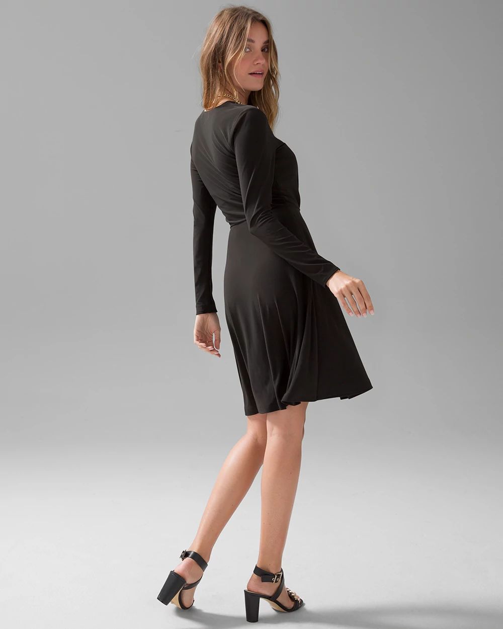 Long-Sleeve Matte Jersey Chain Detail Fit & Flare Dress