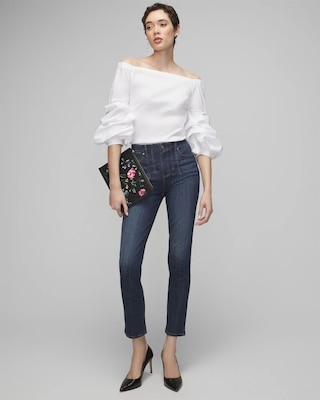 Long Sleeve Off-The-Shoulder Poplin Blouse click to view larger image.