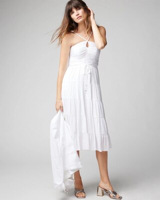 Keyhole Satin Midi Dress