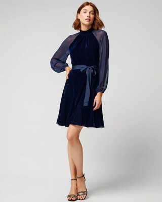 Petite Long Sleeve Sheer Sleeveless Velvet Mini Dress