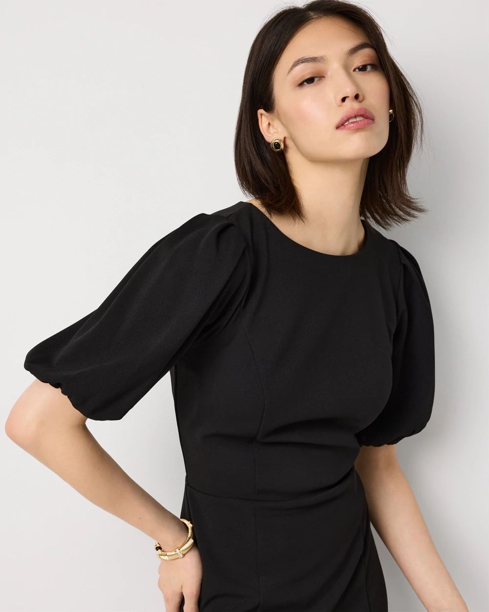 Petite Puff Sleeve Midi Sheath Dress