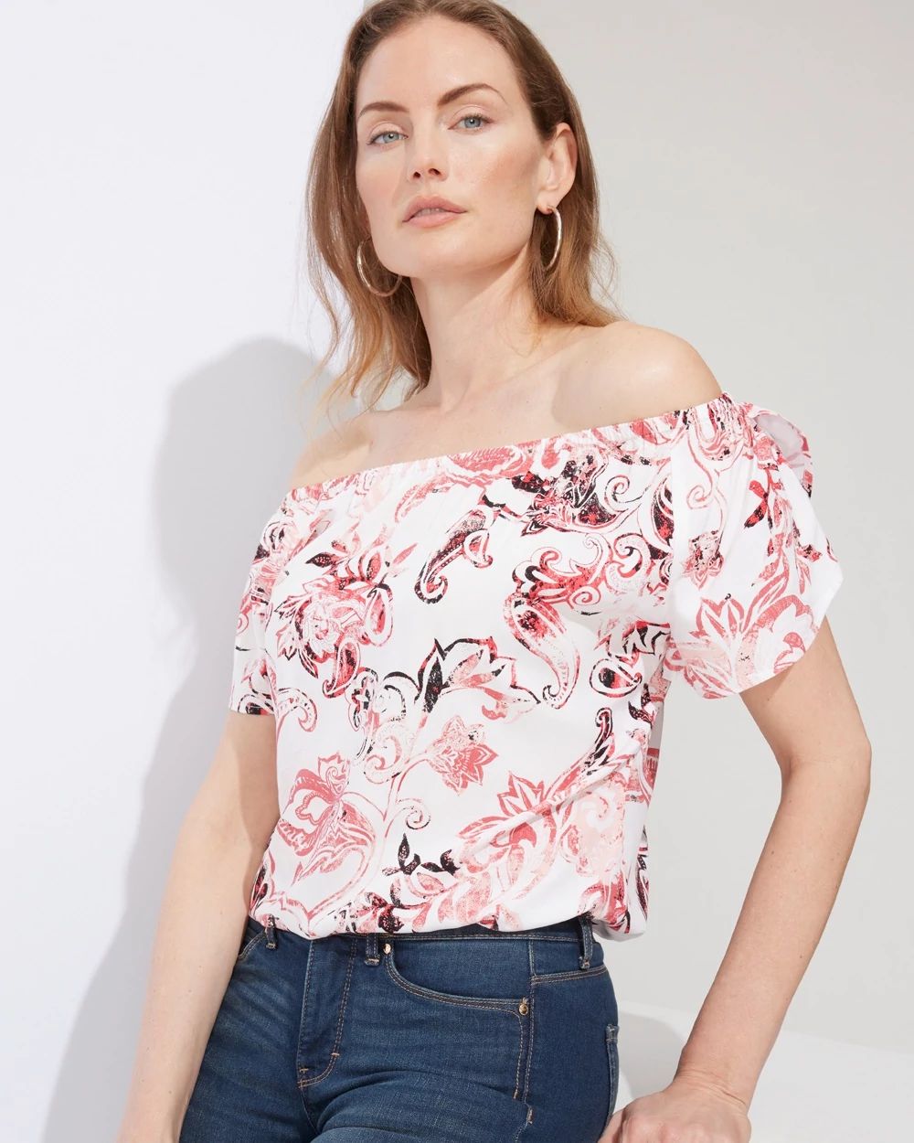 Outlet WHBM Off-The-Shoulder Tulip-Sleeve Blouse