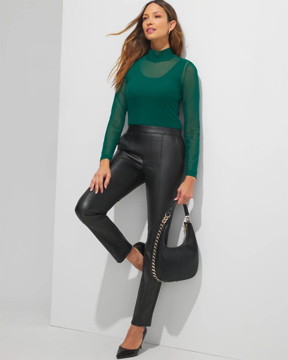 Outlet WHBM High Rise Pull-On Coated Slim Jeans click to view larger image.