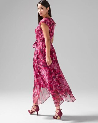 Flutter Sleeve Metallic Clip Midi Dress